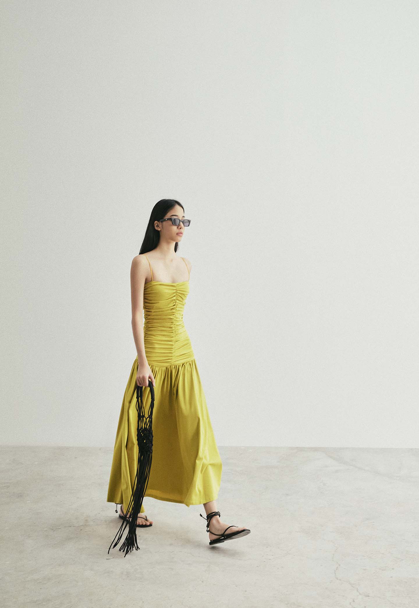 Lissa Ruched Dress in Yellow