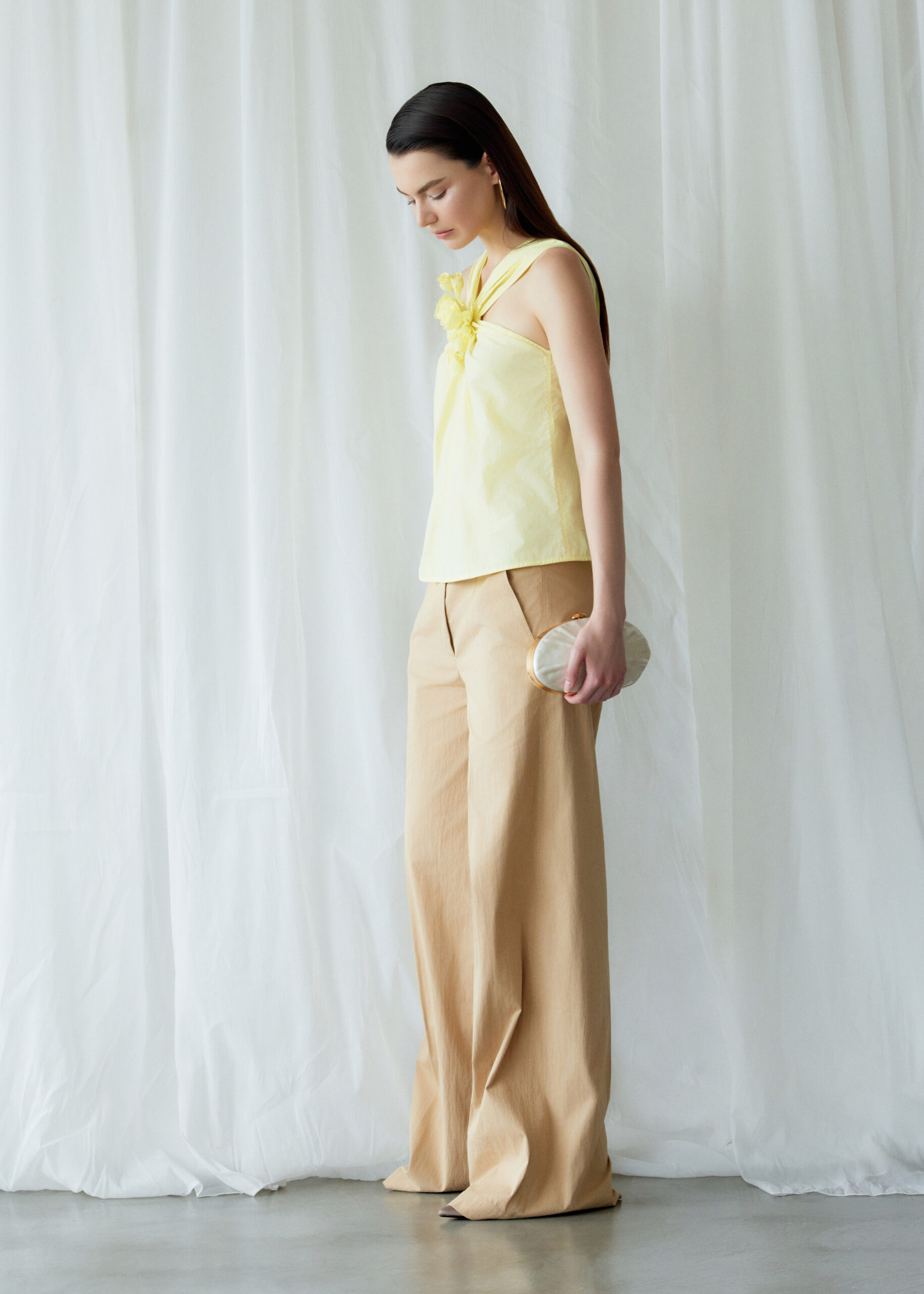 Elaine Top in Yellow with Brooch