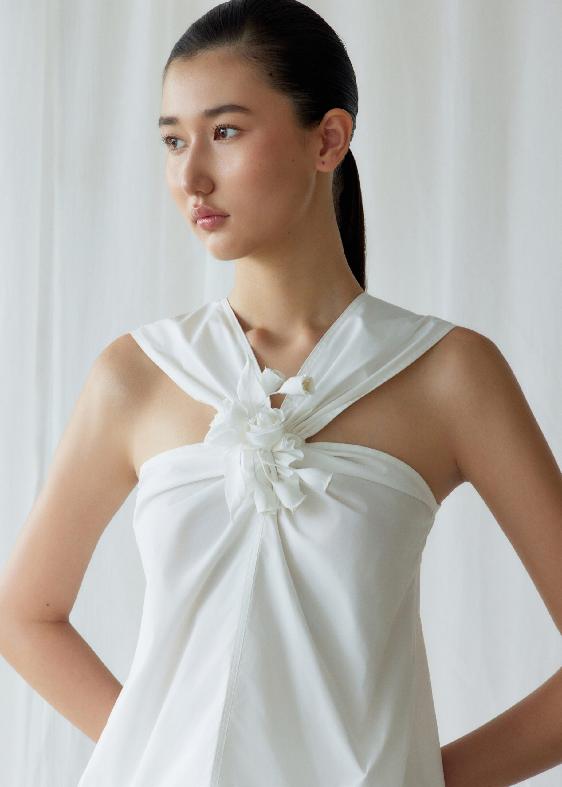 Elaine Top in White with Brooch