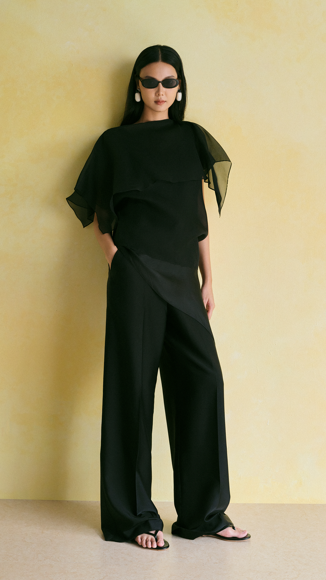Blossom Organza Top in Black