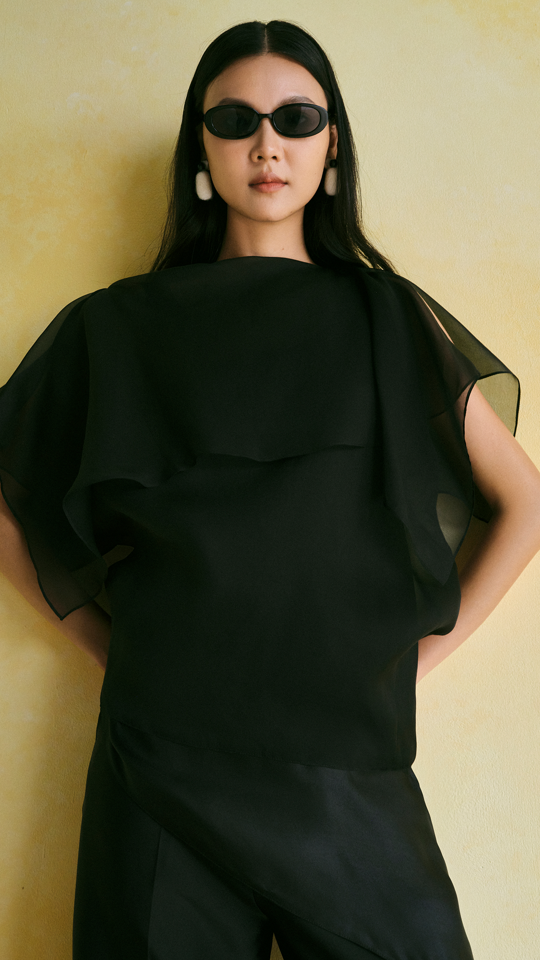 Blossom Organza Top in Black